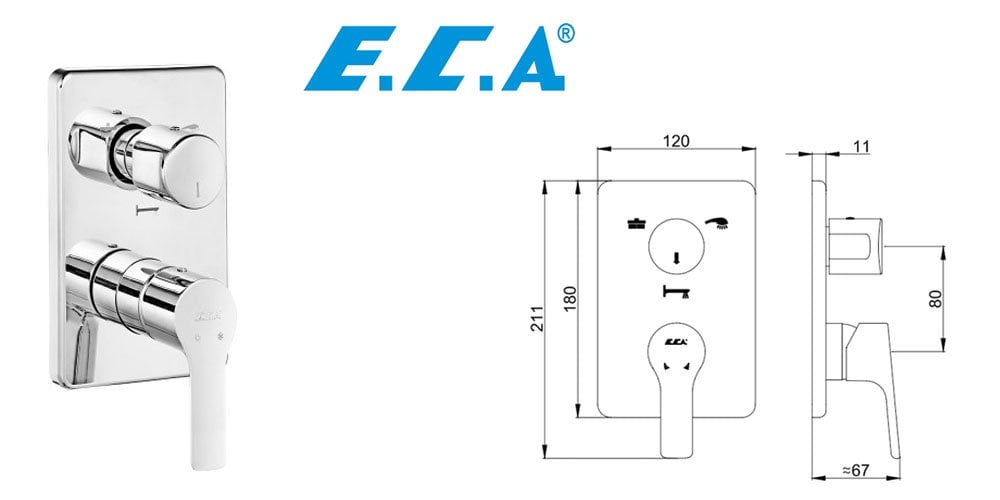 Eca Luna Ankastre Banyo Sıva Üstü 3 Yollu Teknik Özellik